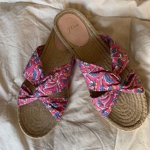 J Crew twisted-strap pink floral espadrille